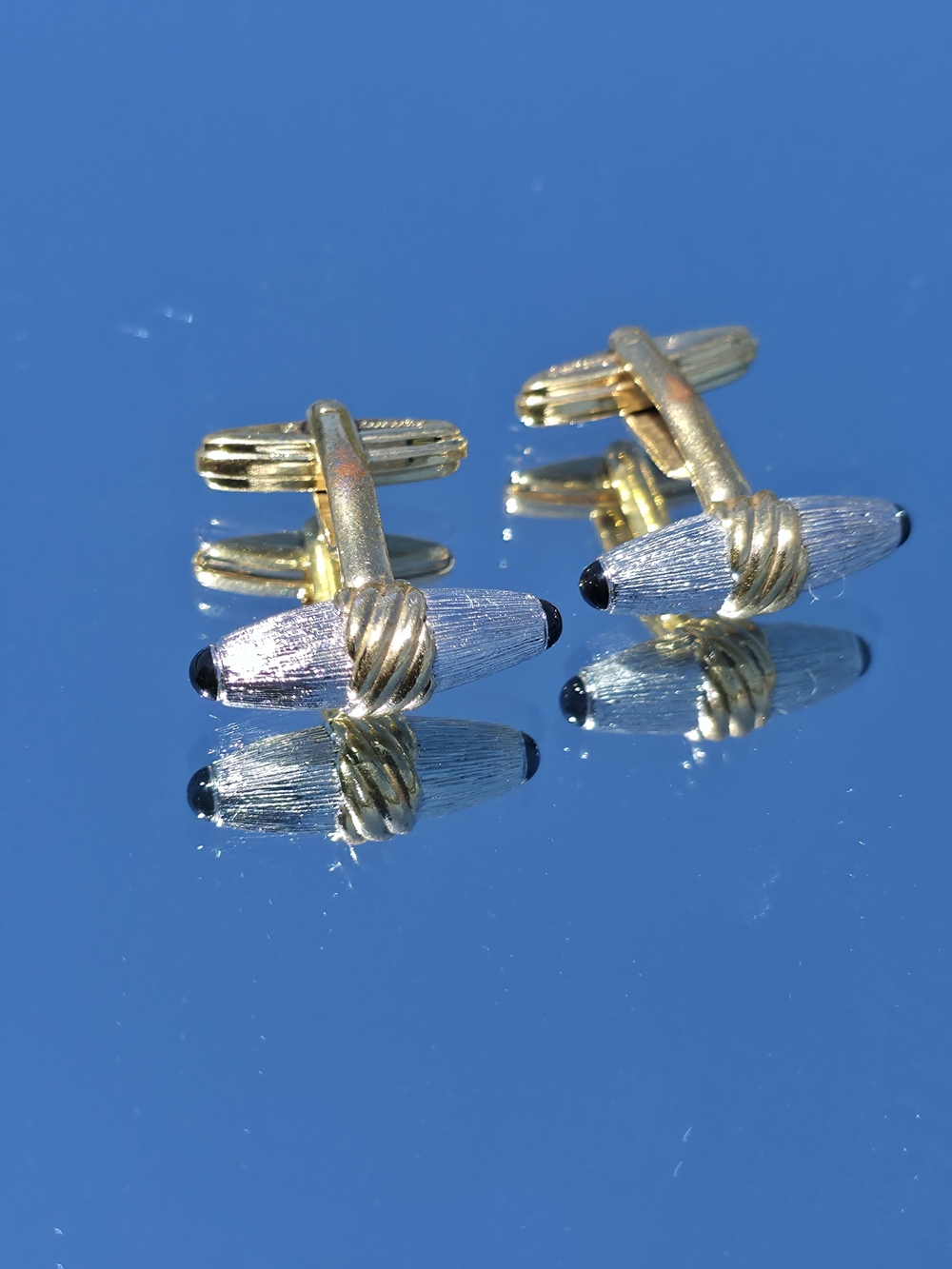 Vintage Burberrys of London Gold Tone Ribbed Silver Bark Torpedo Cufflinks